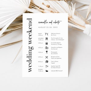 Modern Bold Wedding Timeline, Editable Timeline, Wedding Schedule with Icons, Order of Service Card, Minimalist Timeline, SN095B_TL