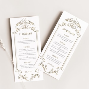 Art nouveau gastnaam bruiloftsmenu, vintage gouden handgetekende lijst, gouden sierlijke Victoriaanse bewerkbare romantische instant download, SN1100_GM