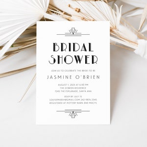 Gatsby-Brautparty-Einladung, Art-Deco-Hochzeitsparty, druckbare Einladung zum Junggesellinnenabschied der 1920er Jahre, Jazz-Age-Brautparty-Einladung, SN200_BS