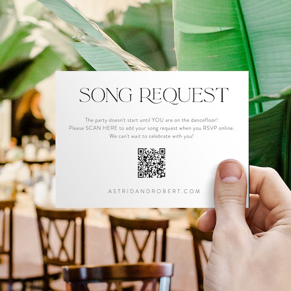 Modern Luxe Song Request Card with QR Code, Mr DJ Insert Card Insert, QR Enclosure, Play My Song, Guest Request via Website, SN099_SQ