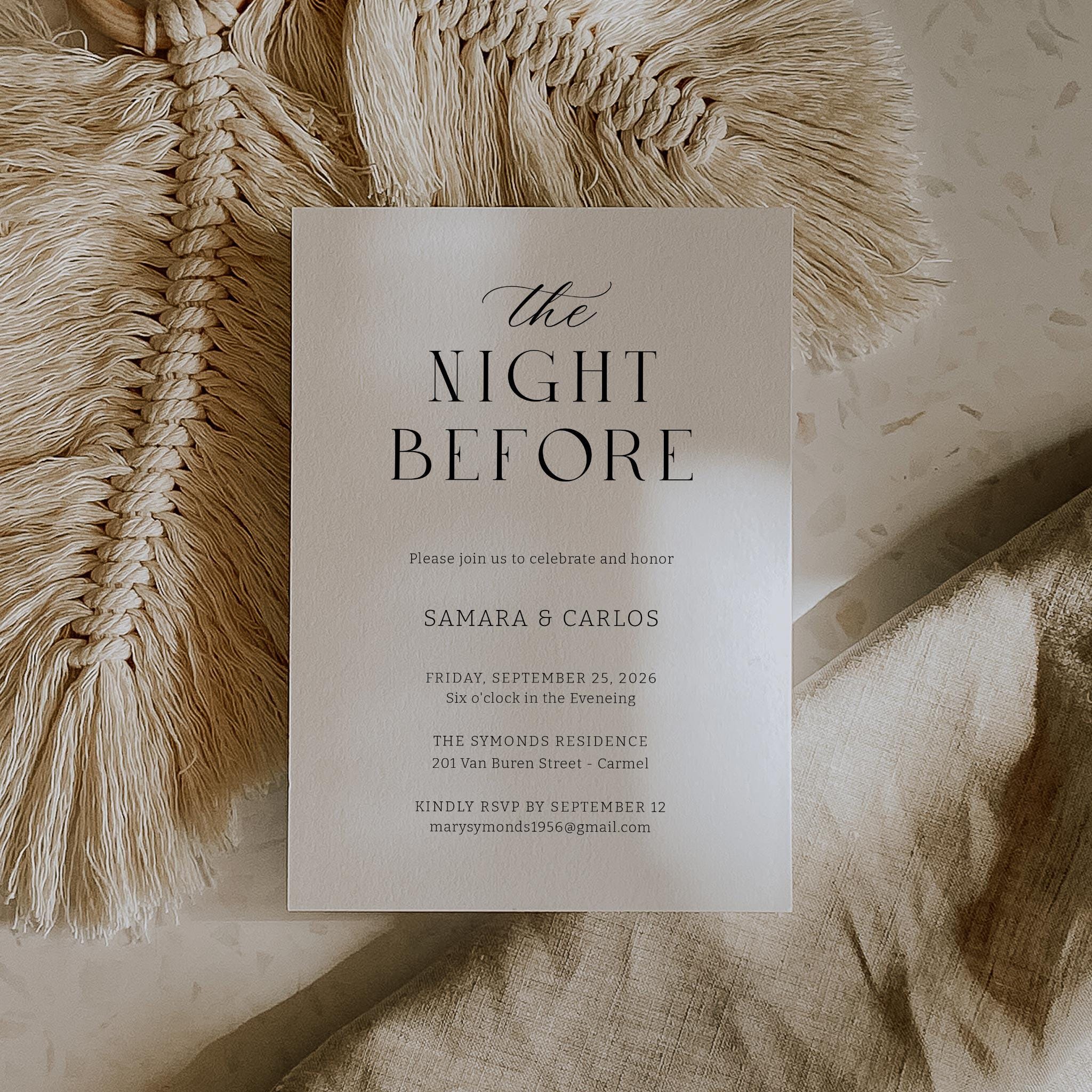 The Night Before Rehearsal Dinner Invitation, Romantic Minimalist Template, Wedding Eve Party Invitation, Groom's Dinner, Welcome, SN999_RD