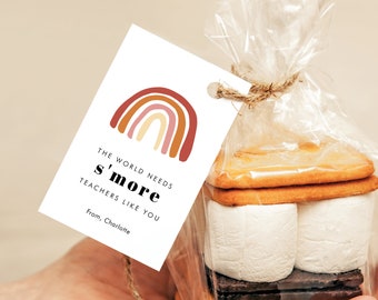 Modern Rainbow S'Mores Gift Tag, The World Needs S'more Teachers Like You, Classroom Smore Easter Tag, Teachers Smores Favor Tag, SN050_TA