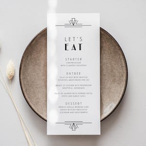1920s Art Deco Menu Template, Great Gatsby Wedding Menu, Art Deco Menu, Hollywood Regency Menu, Printable DIY Menu, SN200_M