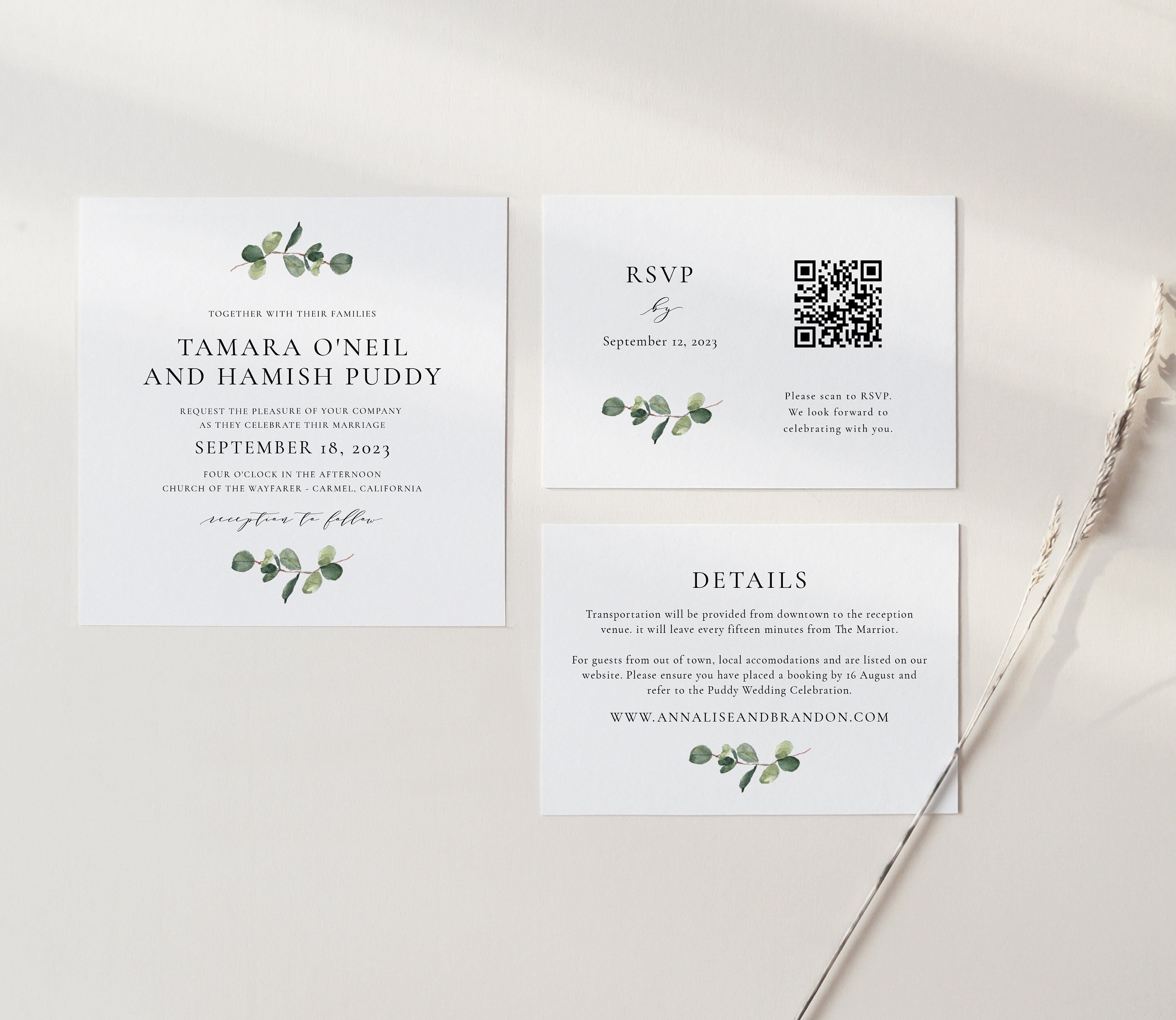 Eucalyptus QR Code Square Wedding Invitation Suite Greenery | Etsy