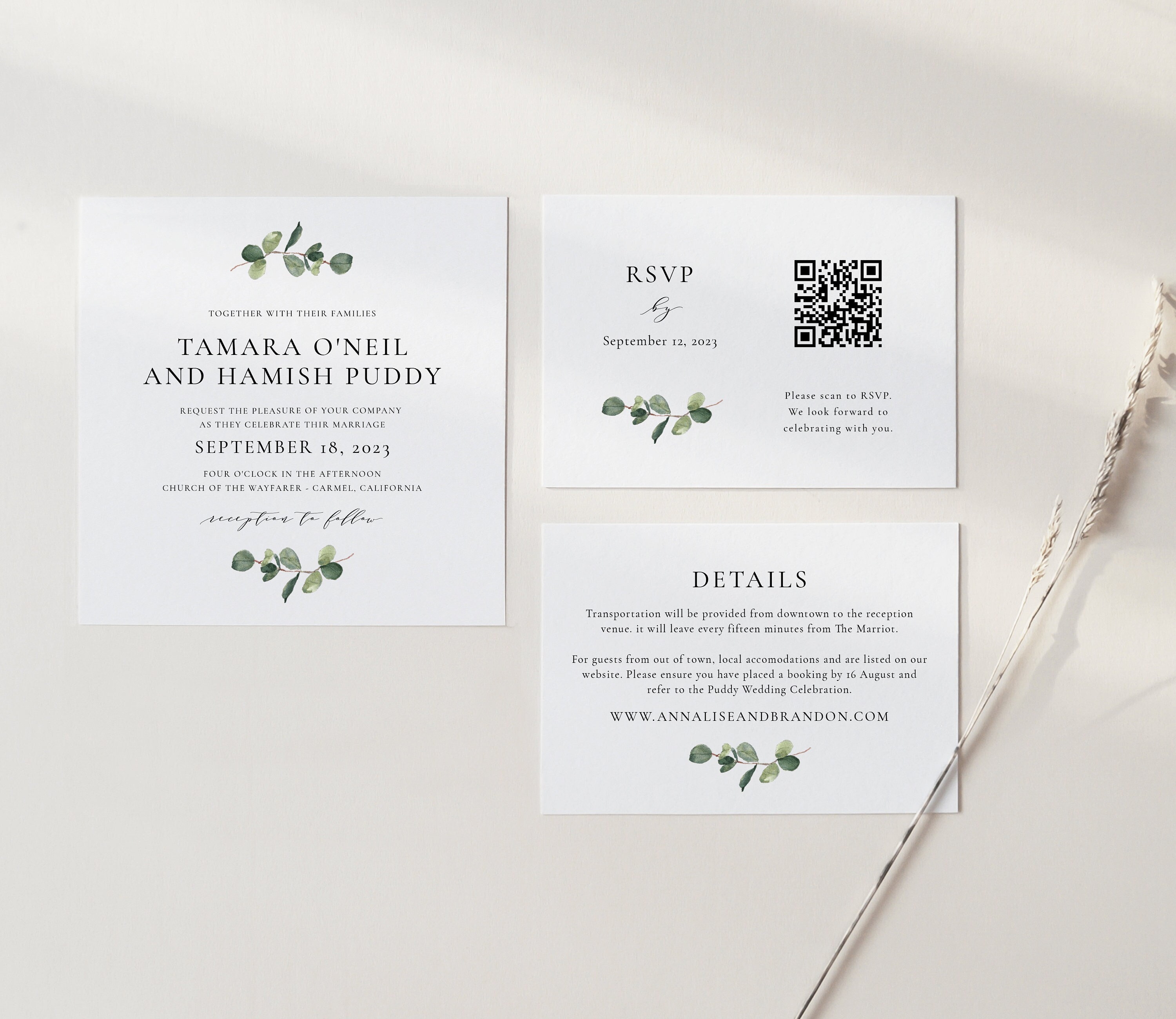 Eucalyptus QR Code Square Wedding Invitation Suite Greenery | Etsy