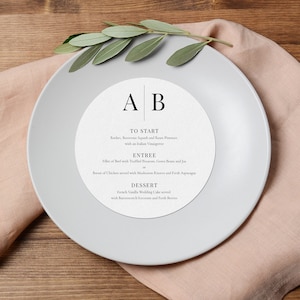Modern Initial Round Menu, Monogram Menu, Circular Menu, Unique Round Menu Template, Printable Round Wedding Reception Menu, SN015M_CM
