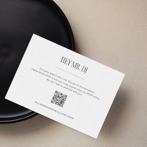 Insertion de demande de chanson, carte d'insertion Hey Mr DJ avec code QR, boîtier QR chic, modèle Play My Song, demande d'invité via le site Web, SN600_SQ