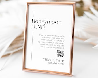 ハネムーン基金サイン、QR コードサイン、デジタル願いの井戸、結婚式の現金ギフト、テーブル用ハネムーン寄付サイン、シックな結婚式の装飾、SN250_HFQ