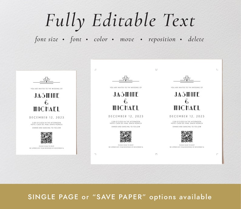 Decoder Invite Custom Art Deco QR Code Wedding Invitation, Digital Rsvp, Great Gatsby ...