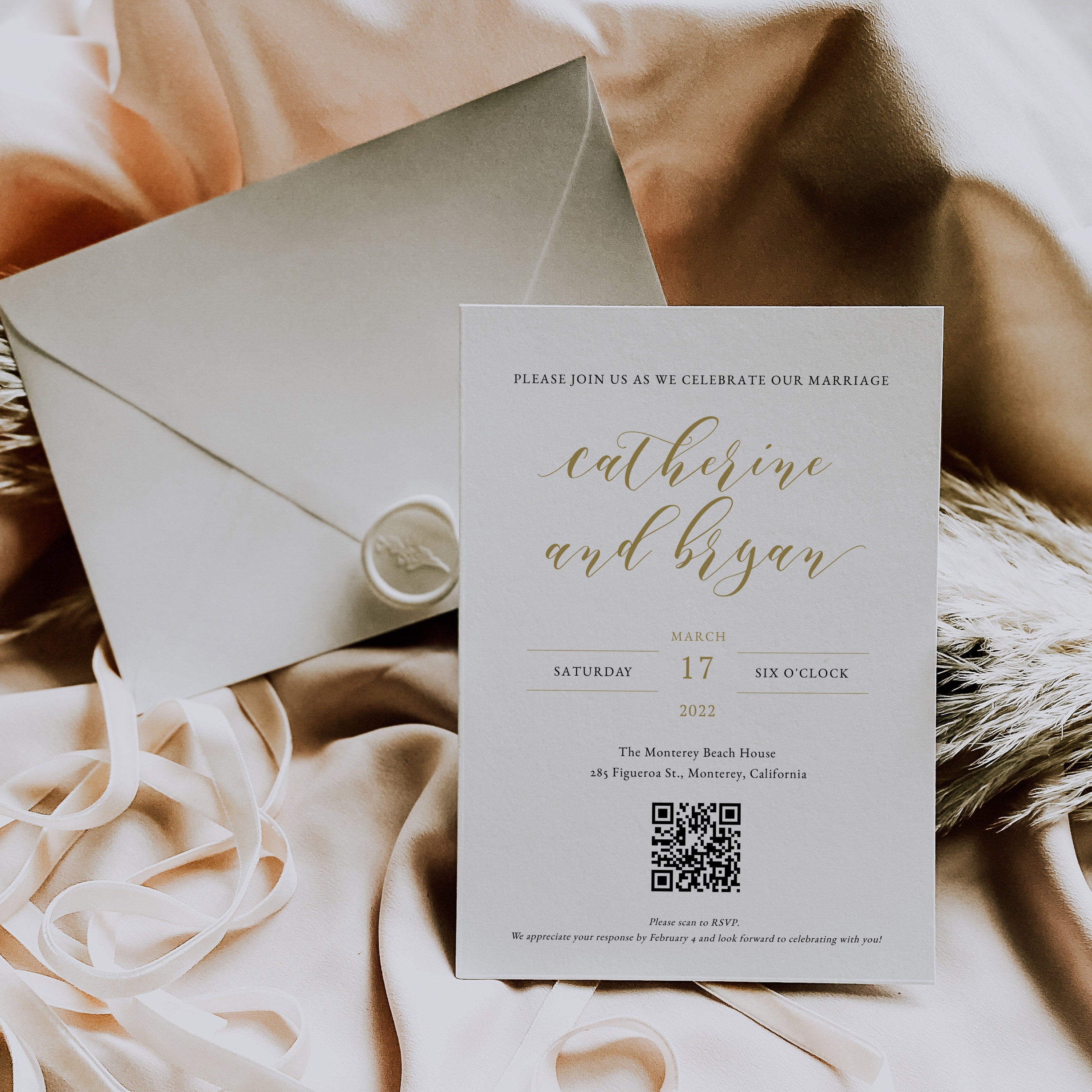 QR Code Wedding Website Cards Gold Foiled Wedding Website 