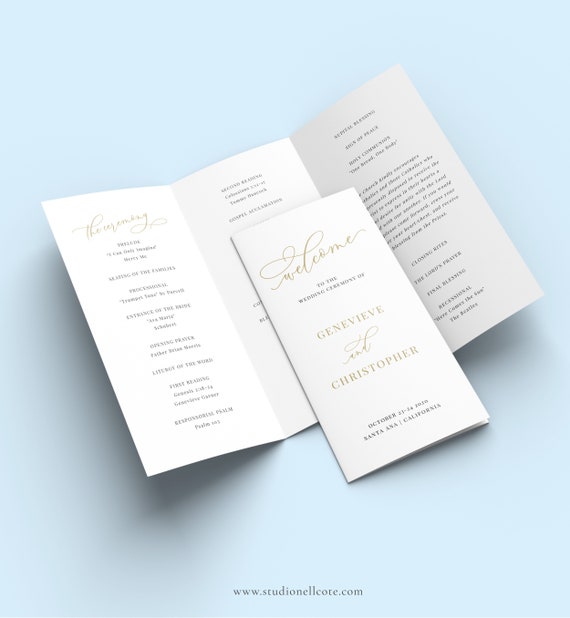 Gold Tri Fold Wedding Program Calligraphy Tri Fold Etsy
