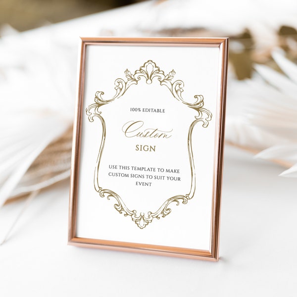 Gold Quinceanera Custom Sign, Baroque Vintage Frame Table Decor, Elegant Mis Quince 15 Anos Signage, Sweet 15 Guest Book, SN1100Q_CS