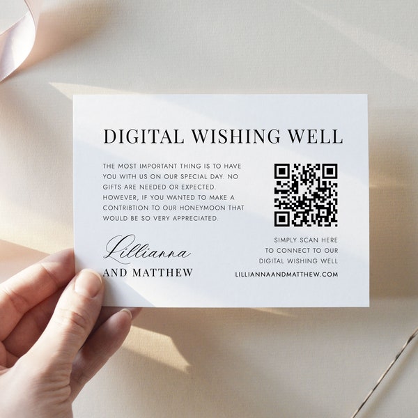 Digital Wishing Well Card, Honeymoon Fund Card, QR Code Cash Registry, Gift Request, Honeymoon Wish, Wedding Wishing Well Insert, SN088_WWQ