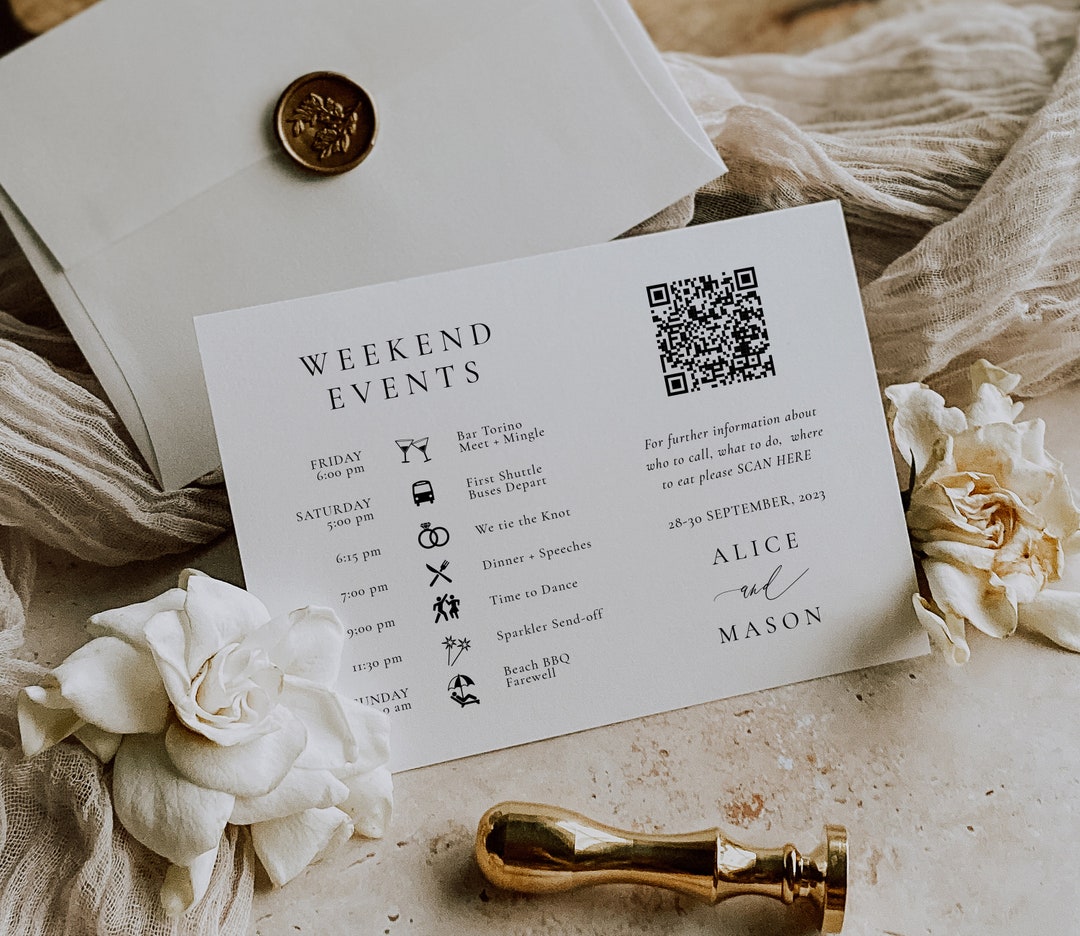 Events Insert Wedding Events Insert Card With QR Code, Digital Template, SN105 - Etsy