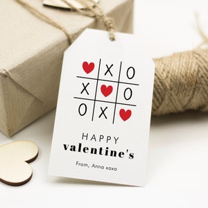 Kids Happy Valentines Day Gift Tag, Tic Tac Toe Valentine's Tag, Noughts and Crosses, Checkerboard Hang Tags, Teachers Gift Tag, SN050_VGT