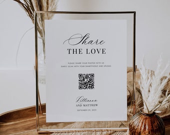 Share the Love Photo Sign with QR Code, Guest Photo Sharing, Oh Snap, Wedding Photo Share QR, hashtag Photo Poster, Elegant Script,SN088_PSQ