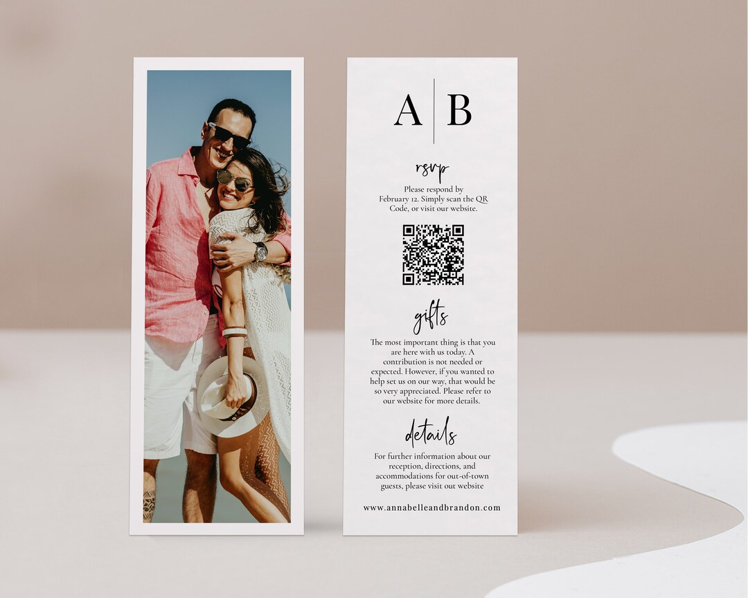 Digital Insert Card Monogram Photo Booth Style Insert Card QR Code, 2 X 6 and 2.5 X 7 Long ...