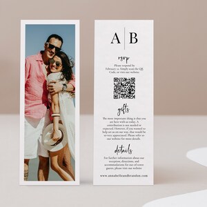 Monogram Photo Booth Style Insert Card QR Code, 2 x 6 and 2.5 x 7 Long Insert, Modern Initials Enclosure, Bookmark Insert Card, SN015M_INQ