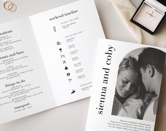Modern Bold Wedding Weekend Itinerary with QR Code, Destination Wedding, Folded Schedule of Events, Wedding Weekend Program Icons, SN095B_IQ