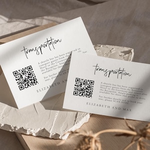 Modern Script Wedding Transport Enclosure Card, Minimalist Insert with QR Code, Printable Enclosure Card, Transportation Insert, SN033_WTQ