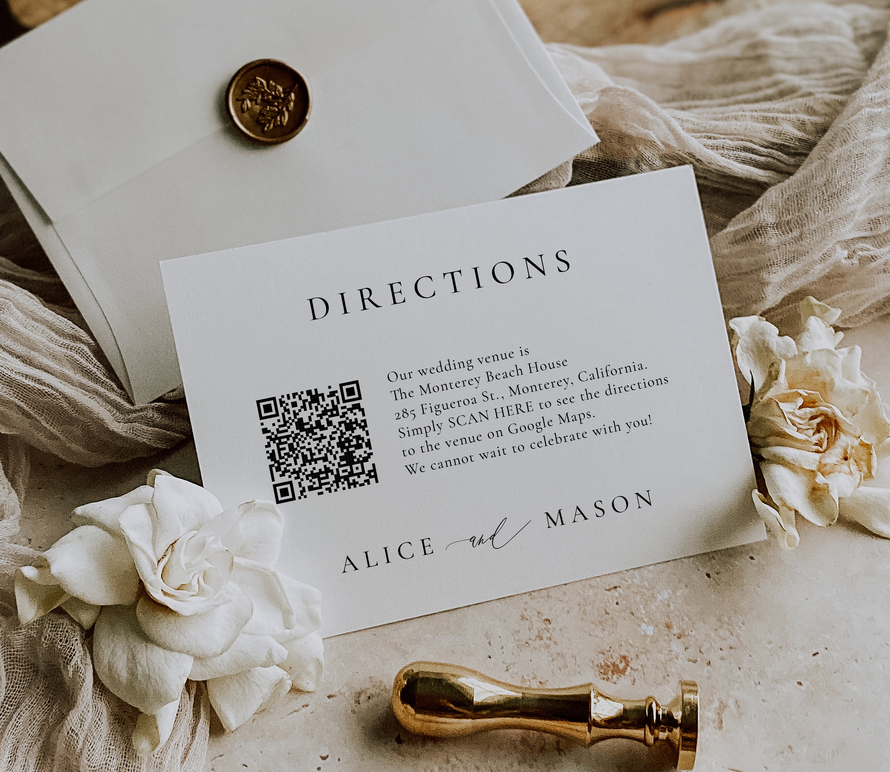 Simple Directions Card With QR Code, Classic Minimalist Script ...