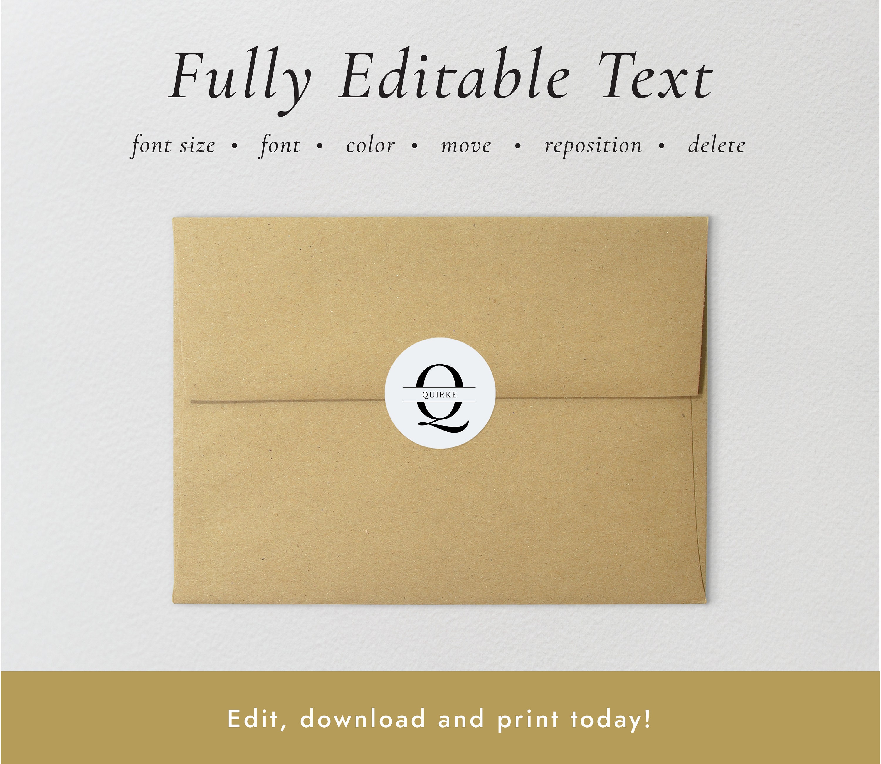 Printable Monogram Envelope Seal Modern Seal Stickers | Etsy
