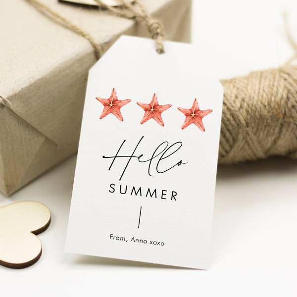Hello Summer Starfish Gift Tags, End of School Favor Tag, Beach Gift tags, Teachers Gift Tag, Watercolor Kids Gift Tag, SN090_SOT