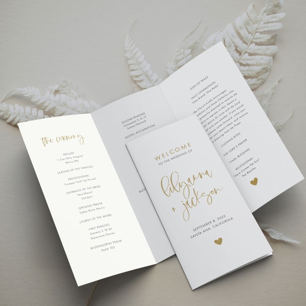 Gold Tri Fold Wedding Program, Tri-Fold Ceremony Program, Catholic Program, Jewish Program, Editable and Printable Template, SN032_TPG