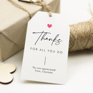 Minimalist Thanks for all you do Teachers Appreciation Favor Tag, Pink Heart Teacher Gift Tag, Teacher Appreciation Day Tags, SN090H_TA
