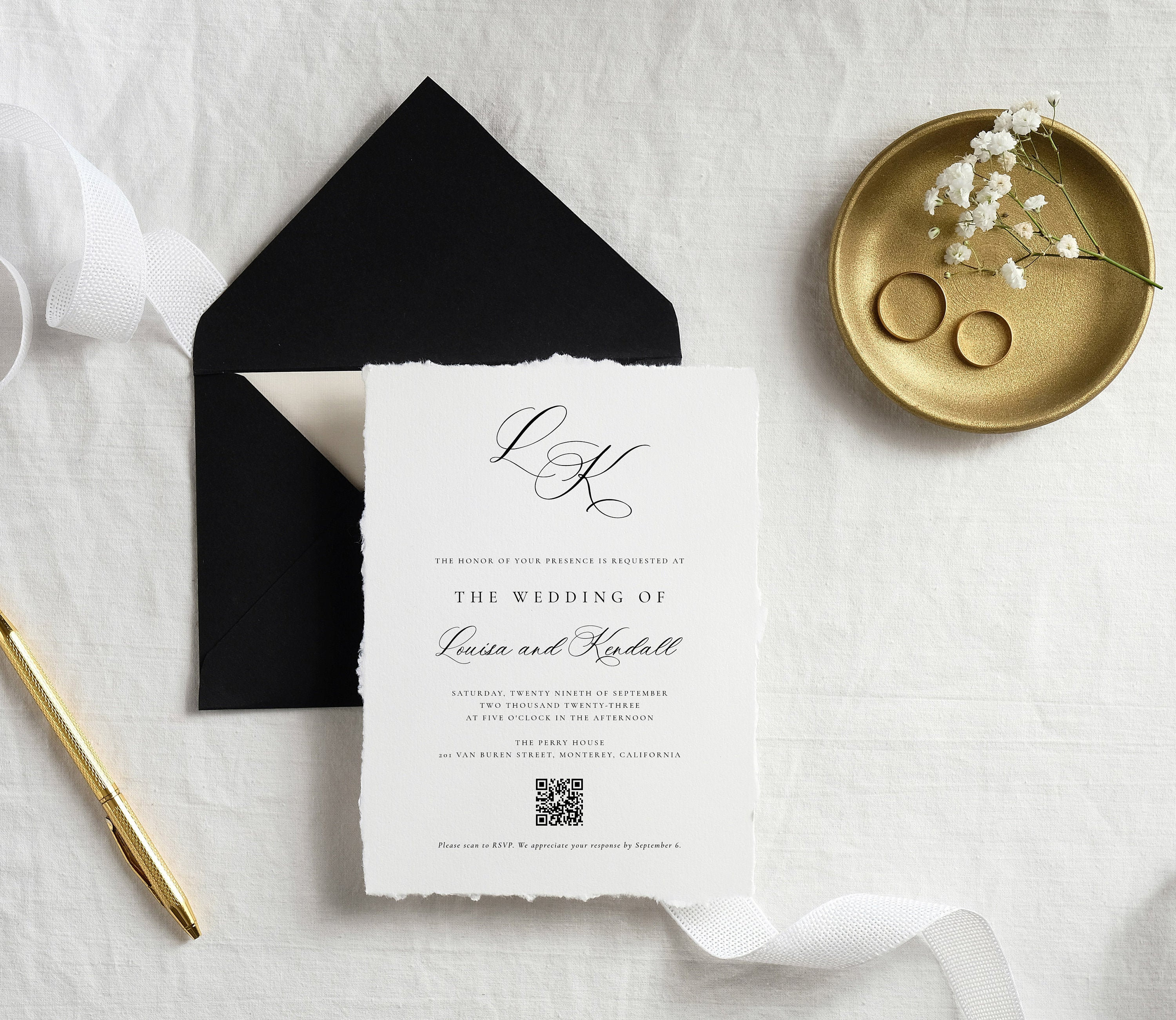 Calligraphy Monogram QR Code Wedding Invitation Digital Rsvp | Etsy