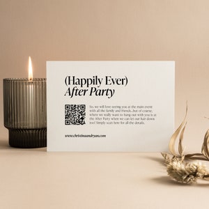 After-Party-Beilage mit QR-Code, Hochzeit für After-Party-Einladung, Happily Ever After-Karte, Ultra-Minimalist-Hochzeitsfeierbeilage, SN500_RQ
