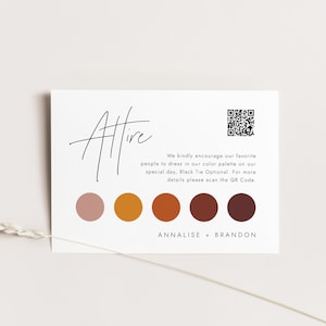 Carte de tenue de mariage minimaliste, Insert de tenue de code QR, Code vestimentaire de clôture, Tableau d'ambiance de mariage pour les invités, Robe d'invité modifiable, SN009_AQ