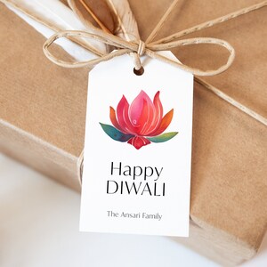 Pink Lotus Diwali Gift Tags, Editable Deepawali Gift Tags, Goddess of Wealth Laxmi Gift Tag, Indian Hindi Holiday Tag, SN250_HGT