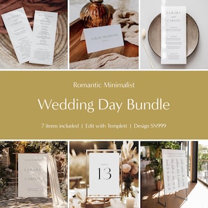 Pacchetto matrimonio romantico e minimalista, elegante pacchetto di cancelleria, menu, programmi, planimetrie dei posti a sedere, segnaposto e altro, SN999_WDB
