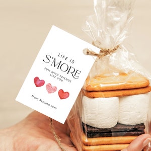 Love Hearts Valentine&#39;s Day S&#39;Mores Gift Tags, Life is Smore Fun with Friends like You, Valentine Classroom Kids Gift Tag, SN099_VS