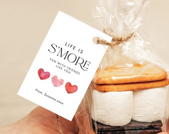 Love Hearts Valentine's Day S'Mores Gift Tags, Life is Smore Fun with Friends like You, Valentine Classroom Kids Gift Tag, SN099_VS