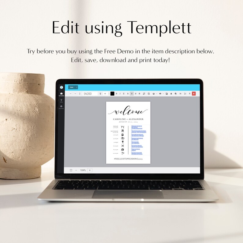 Classic Wedding Events Timeline with Icons, Printable Schedule of the Wedding Weekend Template, Editable Guest Information Card, SN029_TL image 5