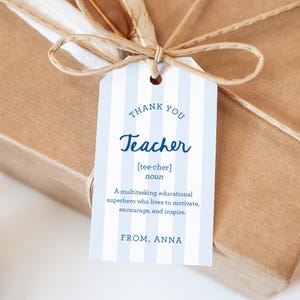 Étiquette-cadeau de définition de remerciement pour les enseignants, rayures preppy, étiquette de remerciement pour les enseignants, bleus côtiers, étiquette volante de remerciement pour les enseignants, SN1200_TGT