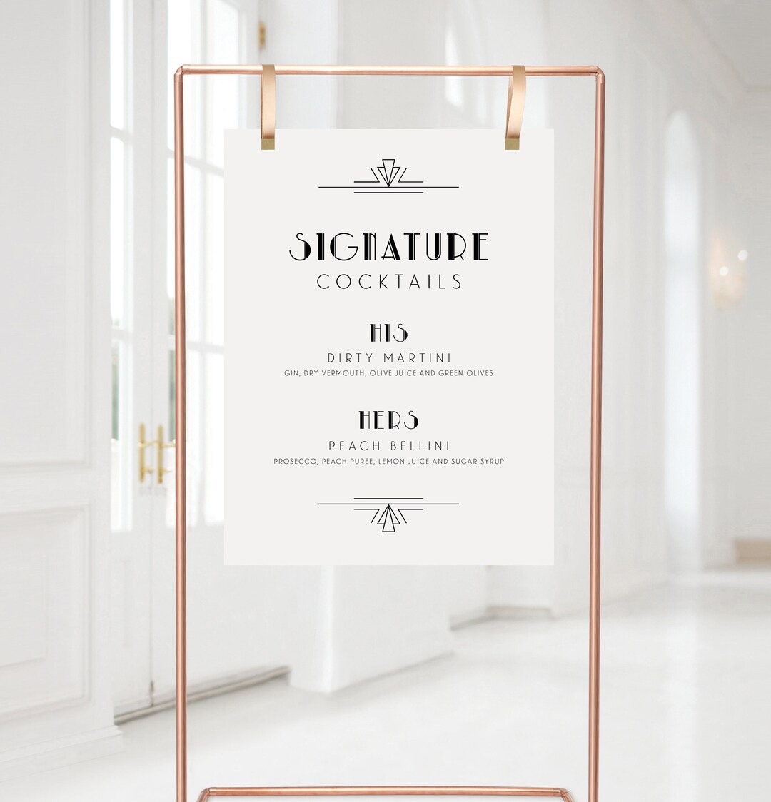 Gatsby Signature Cocktails Sign Art Deco Signature Drinks Etsy