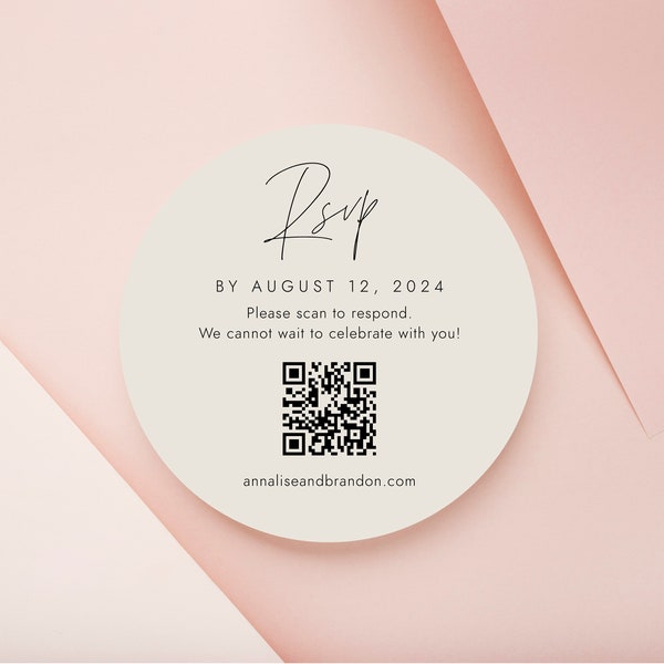 Minimalist Round RSVP with QR code Insert, Response Enclosure, Respond online Card, QR Rsvp Card, Modern rsvp insert, Website Card, SN009_RQ