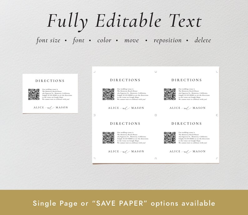 Simple Directions Card With QR Code, Classic Minimalist Script ...