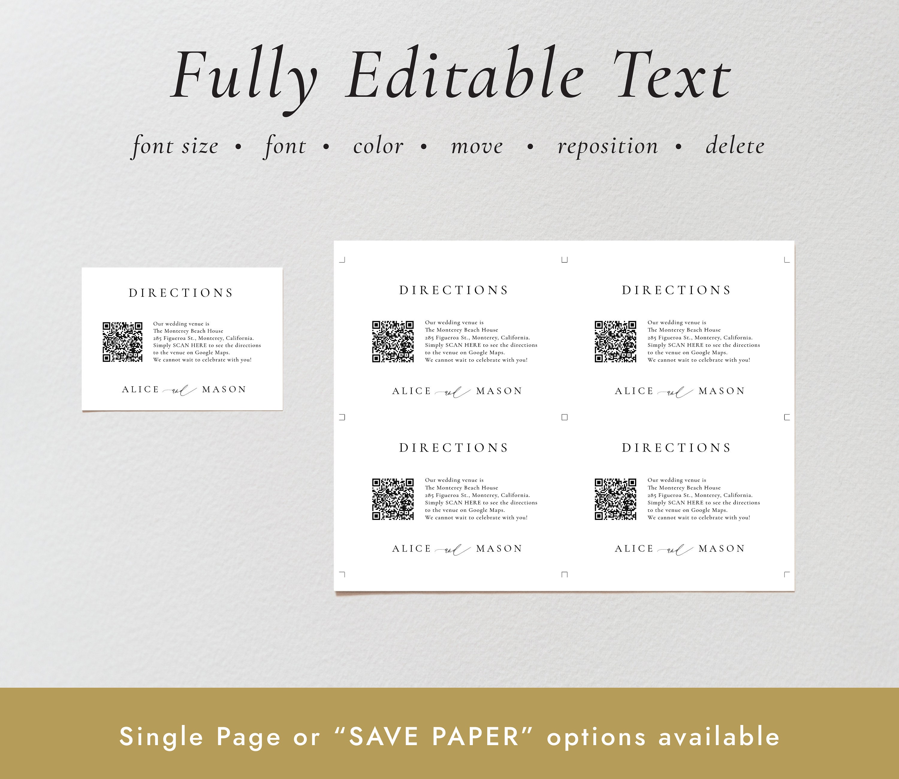 Simple Directions Card With QR Code, Classic Minimalist Script ...