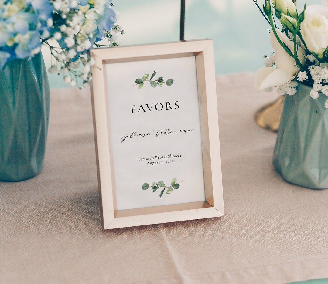 Eucalyptus Bridal Shower Favors Sign, Greenery Bachelorette Favor Sign