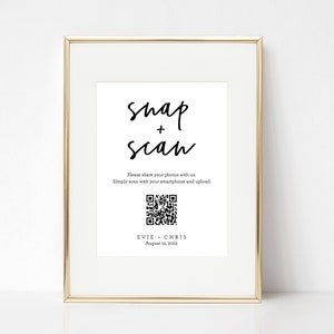 Modern Snap and Scan with QR Code Printable, Guest Photo Sharing, Oh Snap, Wedding Photo QR, hashtag Sign, Wedding Photos Sign, SN012_PSQ