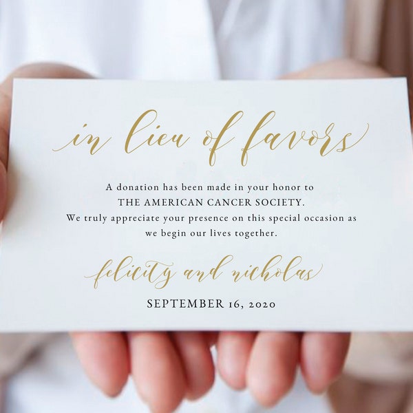 Gold In Lieu of Card-In Lieu Of Favors Card-Donation Card-In Lieu of Favors Cards-Enclosure Card-Insert Card-Wedding Donation Card-SN029_ILG