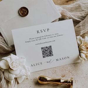 RSVP QR Code Insert Card, Classic Minimalist Response Card, Scan Enclosure, Please Respond Online Card, Respond via Website Card, SN105_RQR