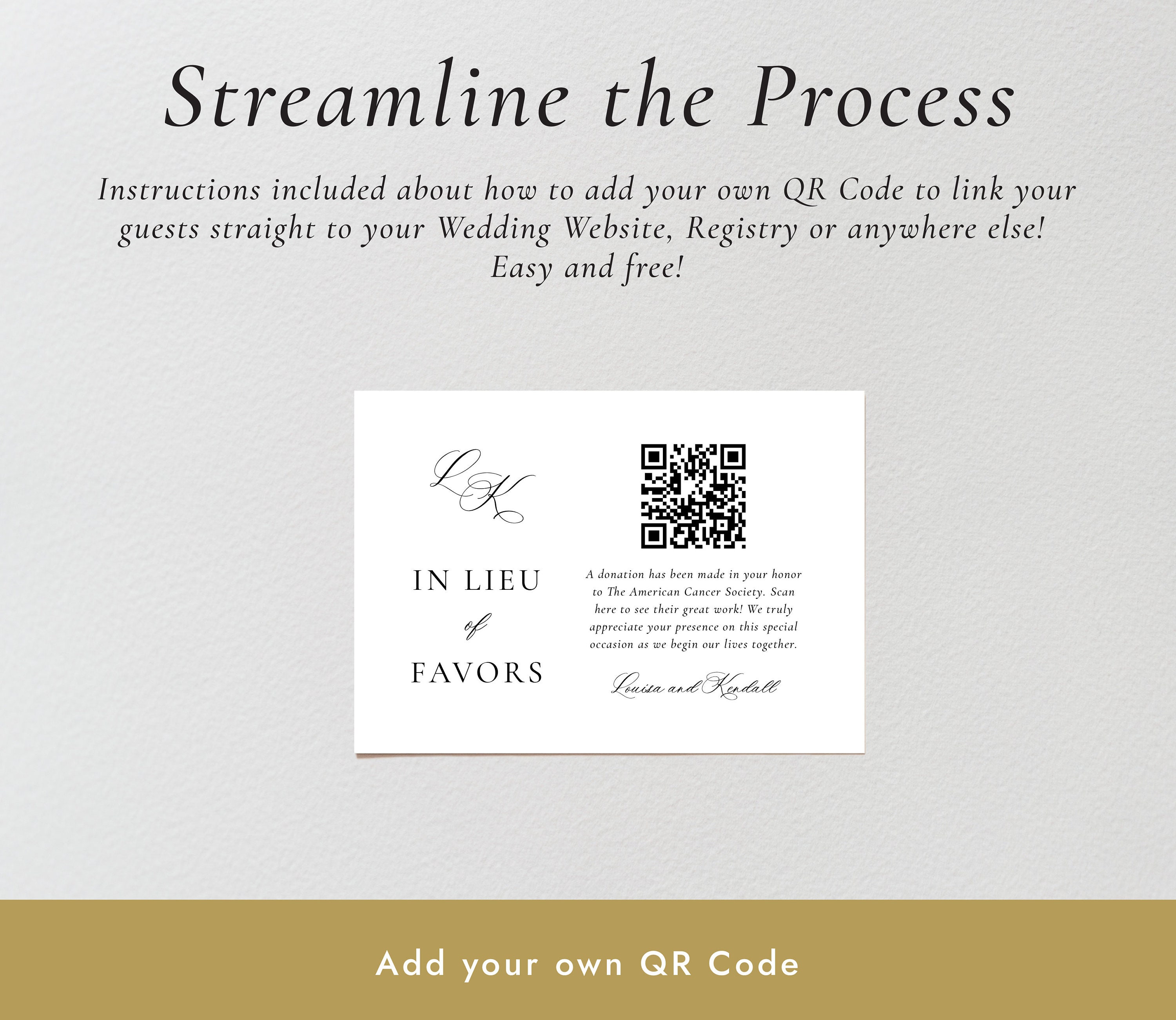 Calligraphy Monogram Charity Donation Card With QR Code in 