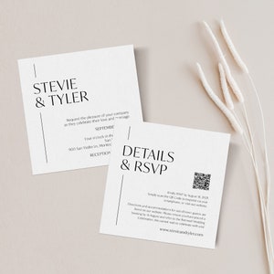 Convite de casamento quadrado e cartão de detalhes de RSVP, suíte de convite de casamento chique minimalista, download de convite exclusivo, SN250_WIS