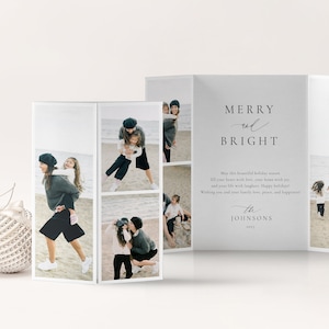 Christmas Gatefold Card, Merry and Bright, Unique Christmas Card Template, Classic Minimalist, Xmas Photo Card, Holiday Card, SN105_GC
