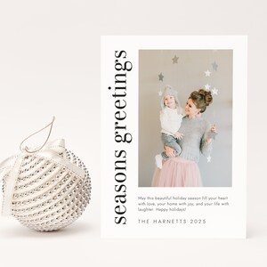 Modello di biglietto di auguri stampabile di auguri di stagione, modello di biglietto di Natale con foto semplice e moderna, biglietto di buone feste, SN095B_CC